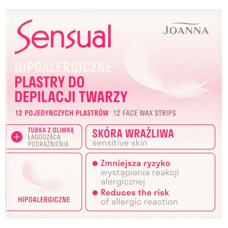 Joanna Sensual hypoalergenní depilační pásky na obličej 12 kusů a tuba uklidňujícího olivového oleje 10 ml