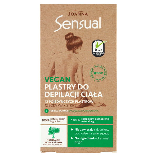 Joanna Sensual Vegan Body depilační pásky 12 kusů a tuba uklidňujícího olivového oleje 10 ml