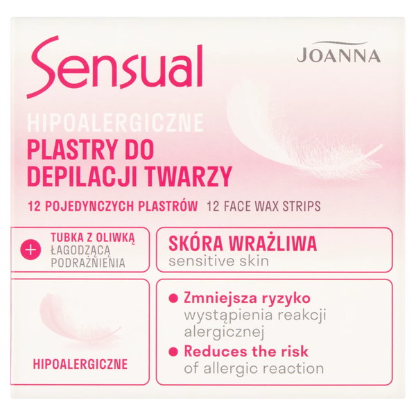 Joanna Sensual hypoalergenní depilační pásky na obličej 12 kusů a tuba uklidňujícího olivového oleje 10 ml